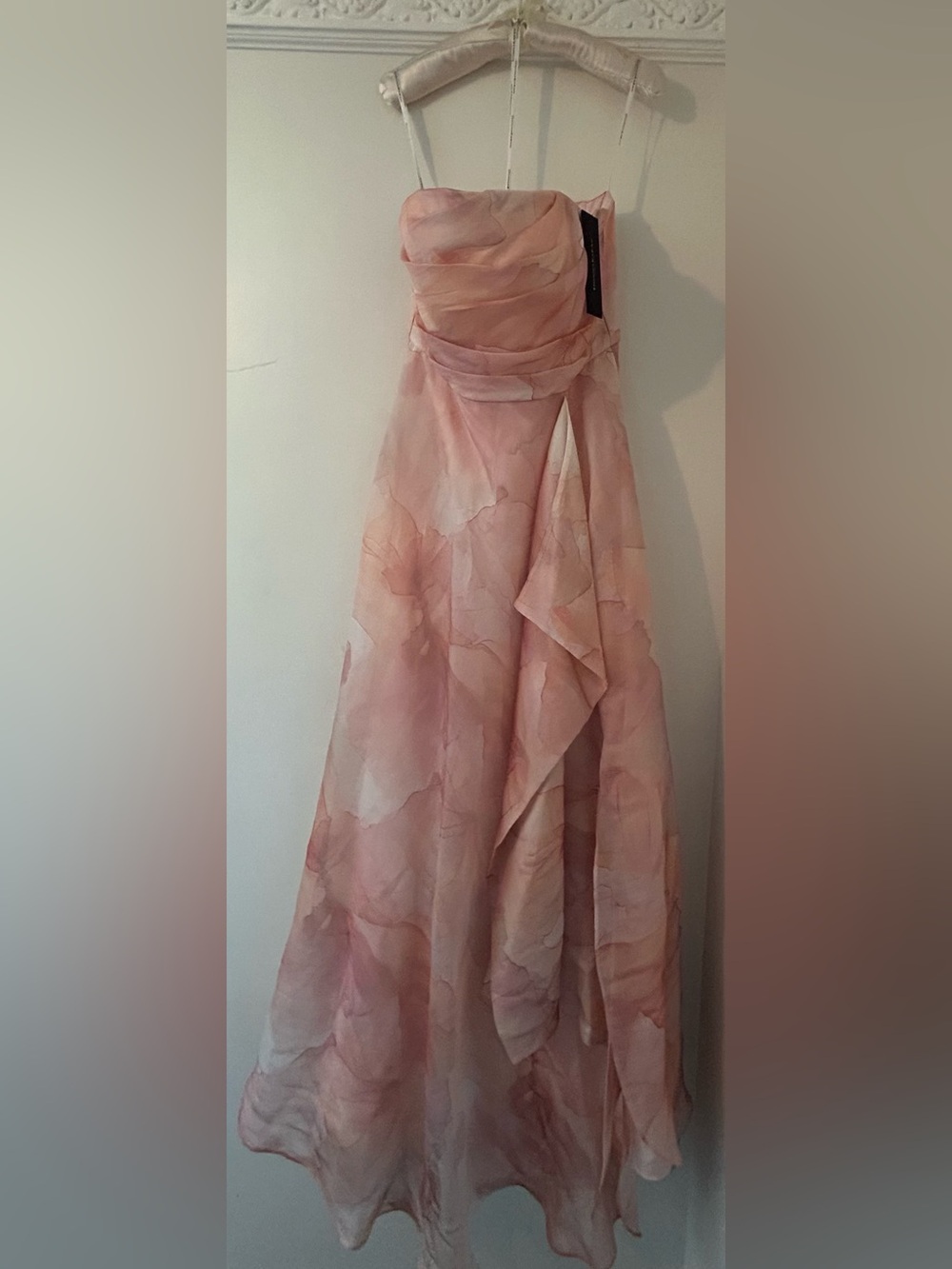 Donna Karan Soft Apricot/Peach Watercolor Strapless Gown